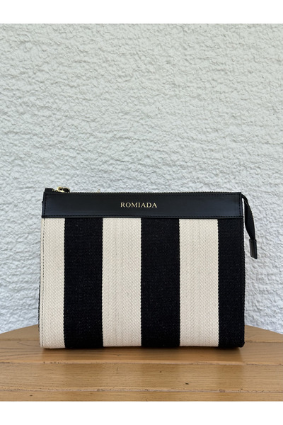 Romiada Pruva Siyah Çizgili Clutch Çanta