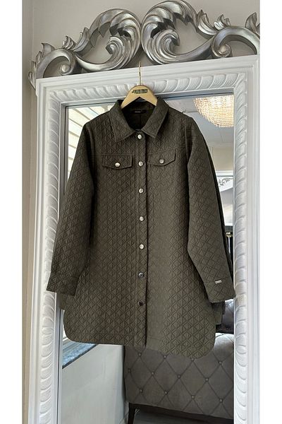 Invee 6827 Patterned Quilted Jacket - Khaki