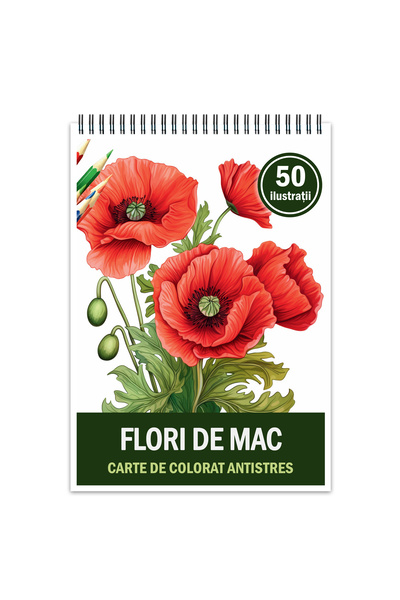 Legendary Gifts Carte de colorat pentruantistres, 50 de ilustratii, Flori de Mac