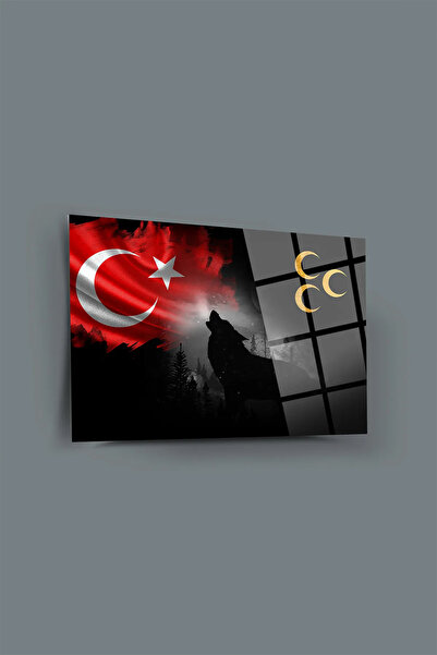 Genel Markalar Bozkurt Üç Hilal Türk Bayrağı Cam Tablo