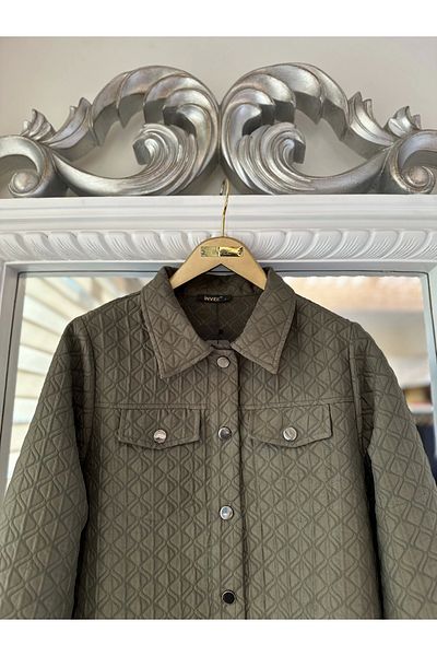 Invee 6827 Patterned Quilted Jacket - Khaki