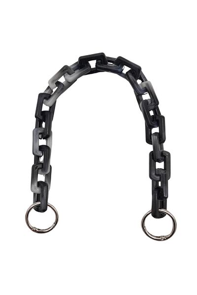 Nusrat Bilişim Geantă din plastic cu aspect acrilic de 42 cm - lanț dreptunghiular cu inele din metal gri, negru și argintiu