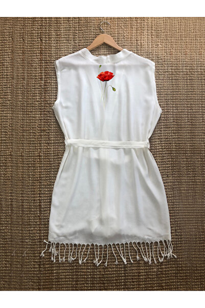 Kidilia Gelincik Çiçek Tasarımlı Bambu Kolsuz Peştemal Kimono