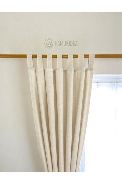 pamukidea Biritli Sade Plain 100% βαμβακερό φυσικό λινό Buldan ρουστίκ κουρτίνα - Μονόφυλλο - (Πλάτος X Μήκος)