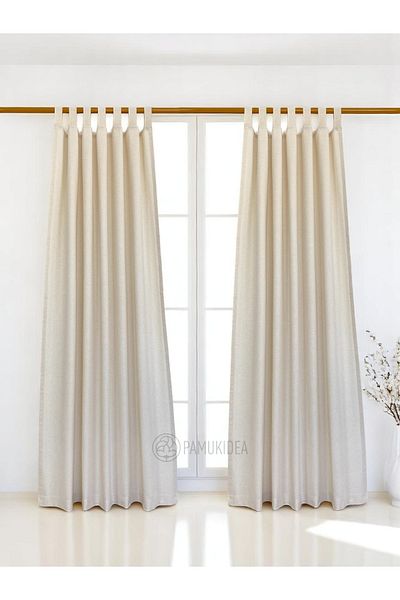 pamukidea Biritli Sade Plain 100% βαμβακερό φυσικό λινό Buldan ρουστίκ κουρτίνα - Μονόφυλλο - (Πλάτος X Μήκος)