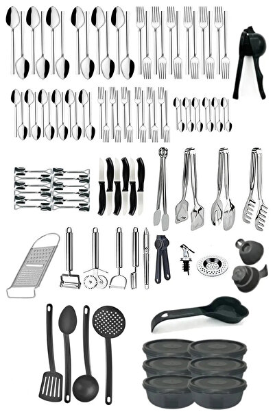 Homerest 103 Parça Çatal Kaşık Bıçak Takımı, Çelik Silikon Spatula Kepçe Kevg...