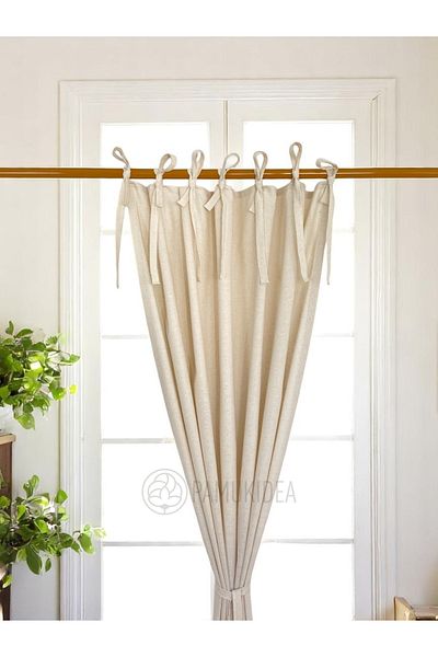 pamukidea Rustic κουρτίνα από κορδόνια απλό 100% βαμβάκι φυσικό λινό Buldan - Μονόφυλλο - (Εύρος X Μέγεθος)