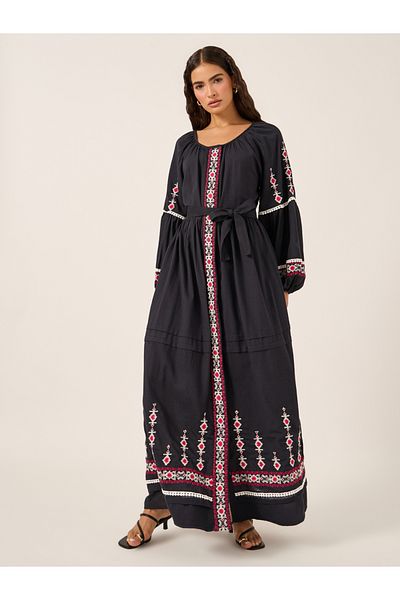 Styli Embroidered Long Sleeves A-Line Maxi Dress