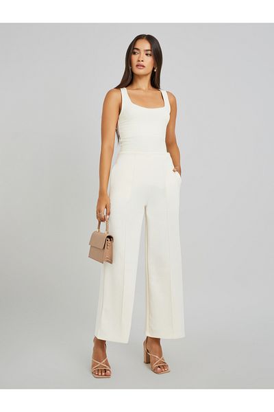Styli Pin Tuck Detail Slit Hem Straight Knit Pants