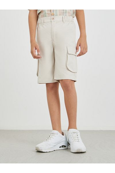 Styli Boys Solid Flat Front Shorts with Cargo Pockets