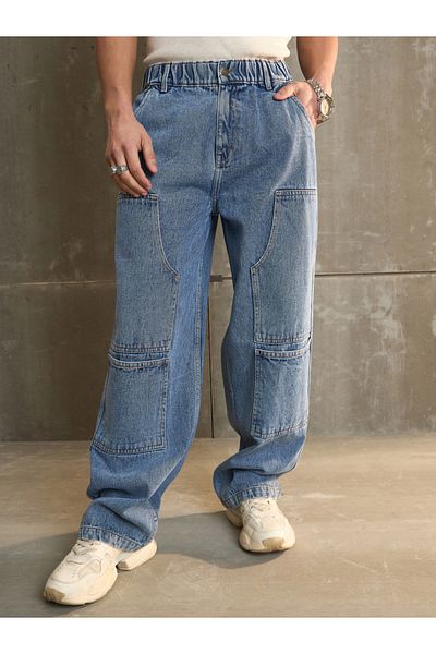 Sassafras By Styli Washed Wide Leg Carpenter Jeans