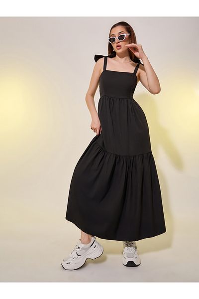 Styli Solid Strappy A-Line Midi Dress