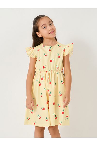Styli All-Over Print Ruffled Sleeves Dress