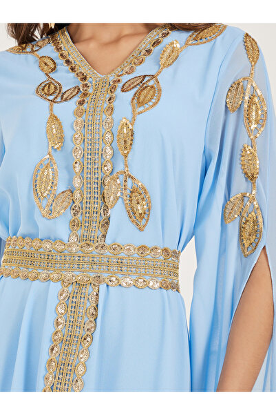 Styli Lace Trim Slit Sleeves V Neck Kaftan