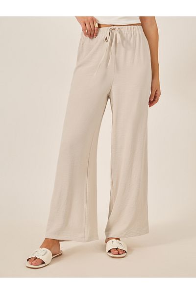 Styli Textured Drawstring Waist Wide Leg Pants