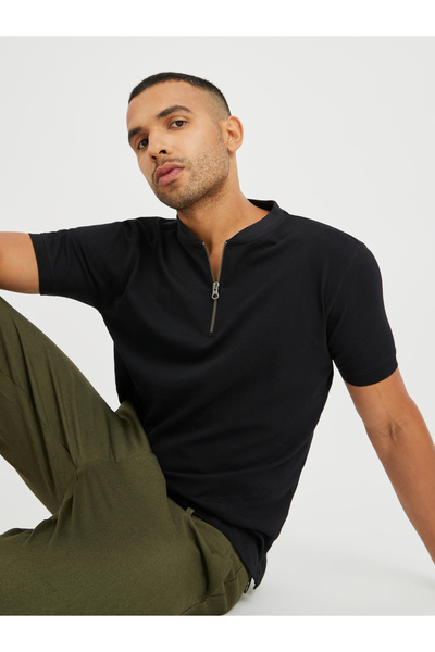 Styli تي شيرت بولو بنصف سحاب وقصة عادية