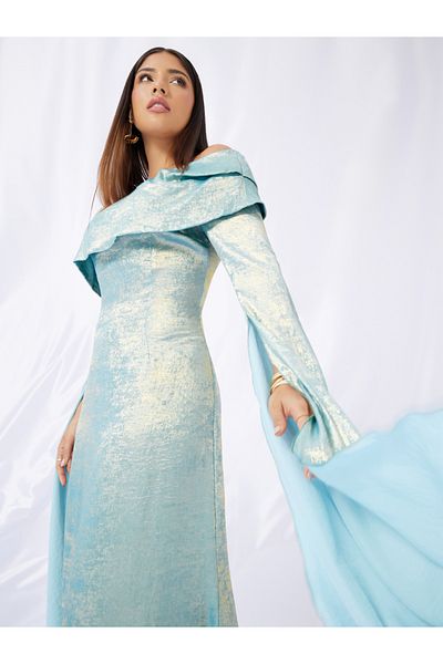 Styli Off Shoulder Long Sleeves A-Line Maxi Dress
