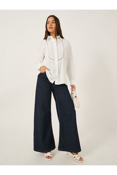 Styli Oversized Spread Collar Shirt with Lace Detail