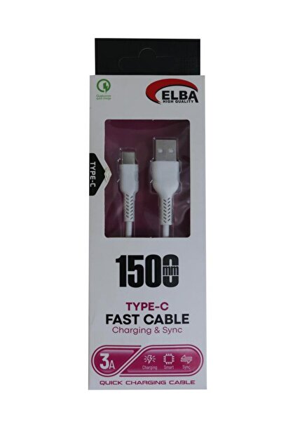 Genel Markalar Elb37-T1 Type-c 1,5mt 3A Hızlı Şarj Beyaz Kablo