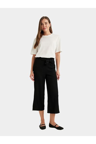 DeFacto Regular Fit Black Ribbed Pant