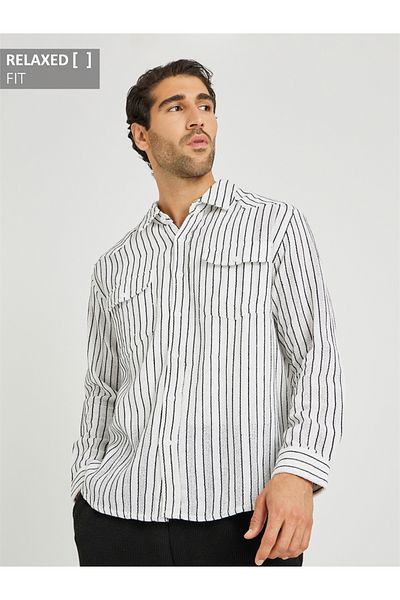 Styli Yarn Dyed Striped Long Sleeve Relaxed Fit Shirt with Flap Pockets
