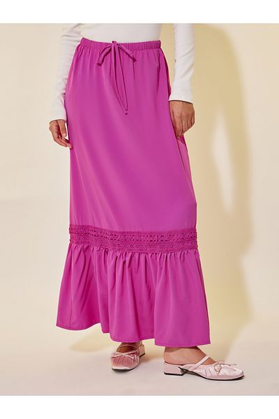 Styli Lace Trim A-Line Maxi Skirt with Drawstring Waist