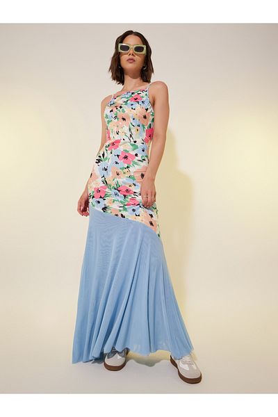 Styli Floral Print Strappy Mermaid Maxi Dress