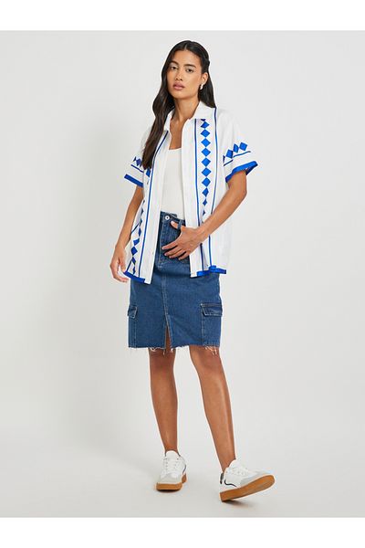 Styli Printed Short Sleeve Oversized Shirt