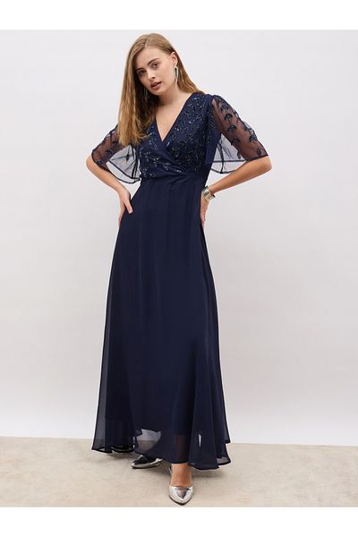 Styli Embellished Flared Sleeves A-Line Maxi Dress