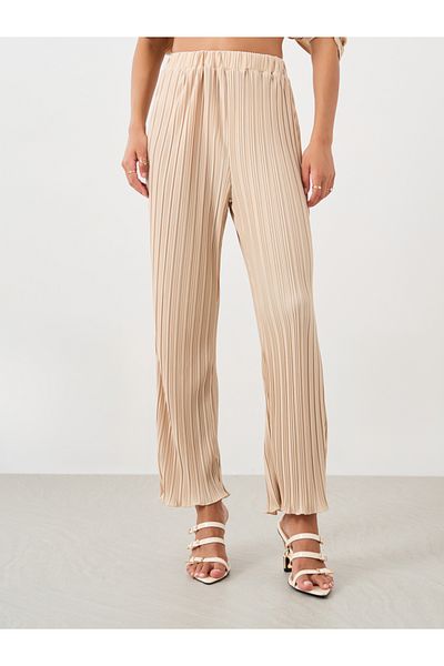 Styli Pleated Crop Length Wide Leg Pants with Elasticated Waistband