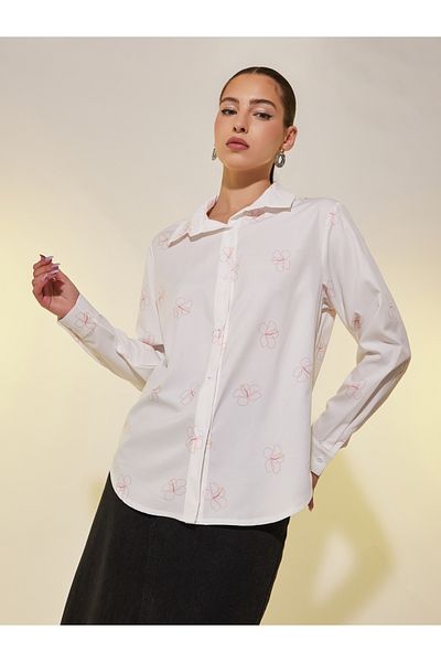 Styli Floral Print Oversized Spread Collar Shirts