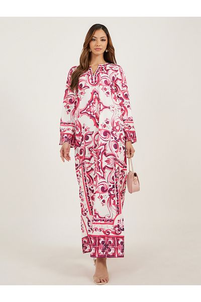 Styli All-Over Printed Notch Neck Jalabiya