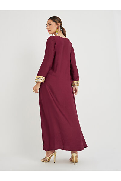 Styli Lace Trim Boat Neck A-Line Jalabyia