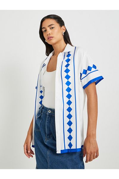Styli Printed Short Sleeve Oversized Shirt
