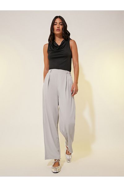 Styli Solid Pleated Wide Leg Pants