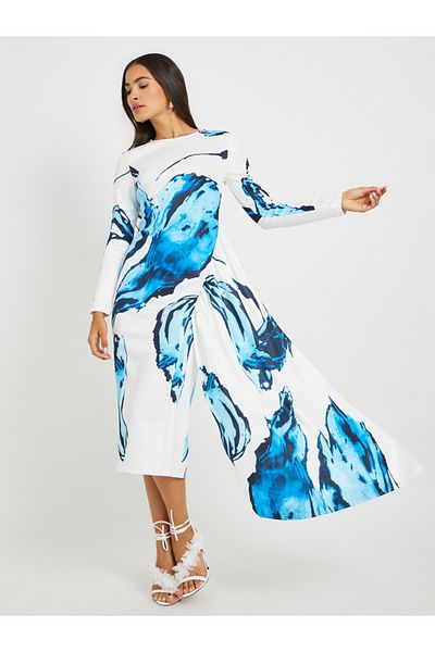 Styli Graphic Print Long Sleeves Sheath Midi Dress