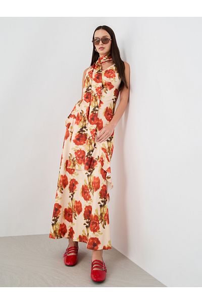 Styli Floral Print V-Neck Strappy Maxi Dress