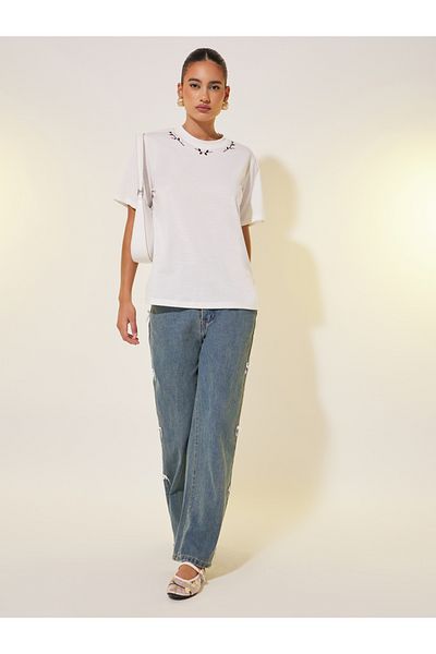 Styli Embroidered Round Neck Regular Fit T-Shirt
