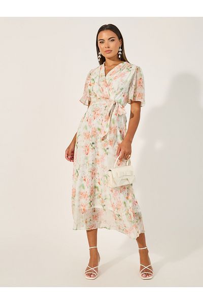Styli Floral Print Half Sleeves Midi Dress