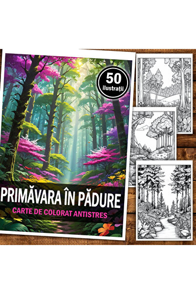 Legendary Gifts Carte de colorat pentru relaxare și antistres, 50 de ilustrații, Primăvara în pădure, format A4