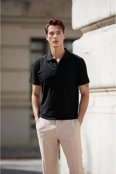 The Clover Men's Polo Neck Button Short Sleeve 100% Cotton T-Shirt Thclvr.Dncr
