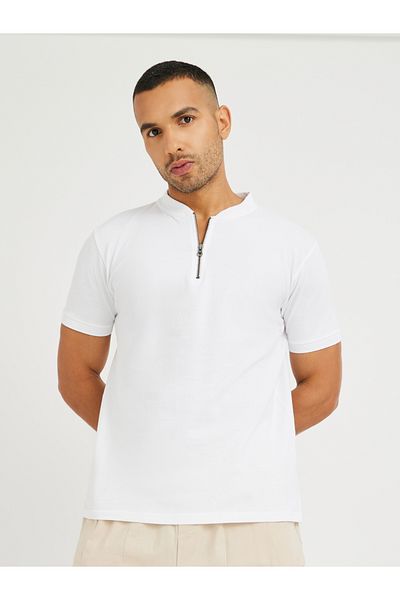 Styli Half Zipped Regular Fit Polo T-Shirt