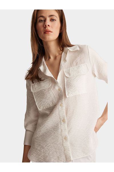 DeFacto Women's Off White Stand Collar Plain Shirt
