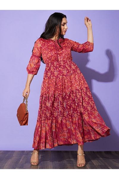 Globus By Styli Floral Print Round Neck A-Line Maxi Dress