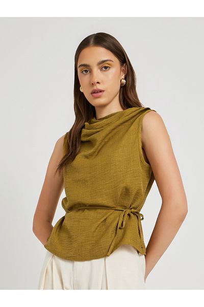 Styli Solid Sleeveless Top with Tie-Up Detail