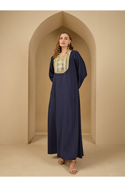 Styli Lace Trim Round Neck A-Line Jalabiya