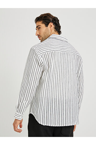 Styli Yarn Dyed Striped Long Sleeve Relaxed Fit Shirt with Flap Pockets