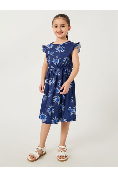 Styli All-Over Print Ruffled Sleeves Dress
