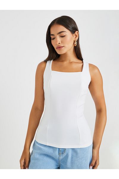 Styli Solid Square Neck Strappy Top