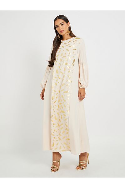Styli Foil Printed Cuffed Sleeves Jalabiya
